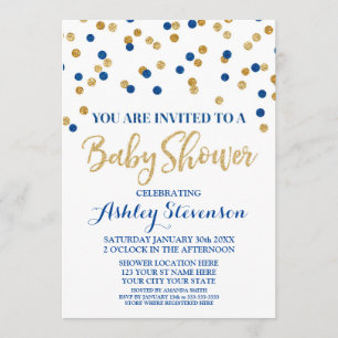 Invitation Confettis d'or de bleu marine d'invitation de baby