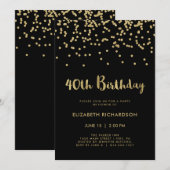 Invitation Confettis d'or de Faux sur la quarantième fête (Devant / Derrière)