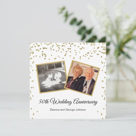 Invitation Confettis dorés 50e anniversaire de mariage (Debout devant)