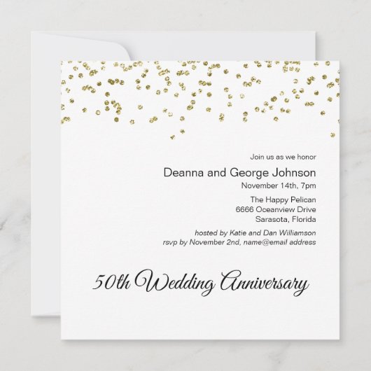 Invitation Confettis dorés 50e anniversaire de mariage (Dos)