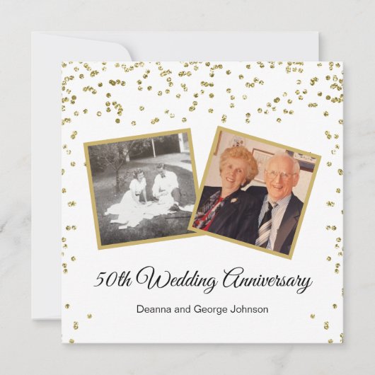 Invitation Confettis dorés 50e anniversaire de mariage (Devant)