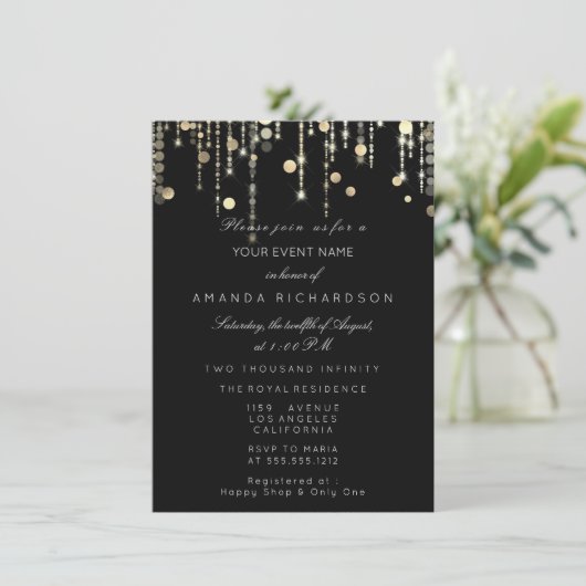 Invitation Confettis dorés Anniversaire Mariage Noir Blanc (Debout devant)