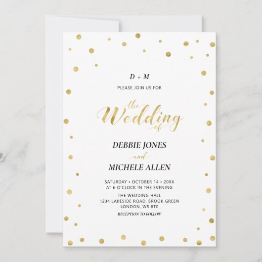 Invitation Confettis dorés | Cérémonie de mariage moderne ave (Devant)