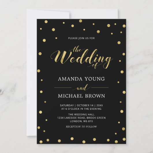 Invitation Confettis dorés | Cérémonie de mariage moderne ave (Devant)