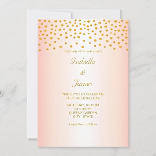 Invitation Confettis dorés chic sur rose gold (Devant)
