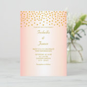 Invitation Confettis dorés chics sur fond noir et or rose (Debout devant)