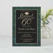Invitation Confettis dorés diamant vert Mariage Anniversaire  (Debout devant)