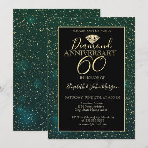 Invitation Confettis dorés diamant vert Mariage Anniversaire