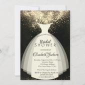 Invitation Confettis dorés élégants, robe, douche de mariée (Devant)