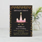 Invitation Confettis dorés et licorne pour un anniversaire Sw (Debout devant)