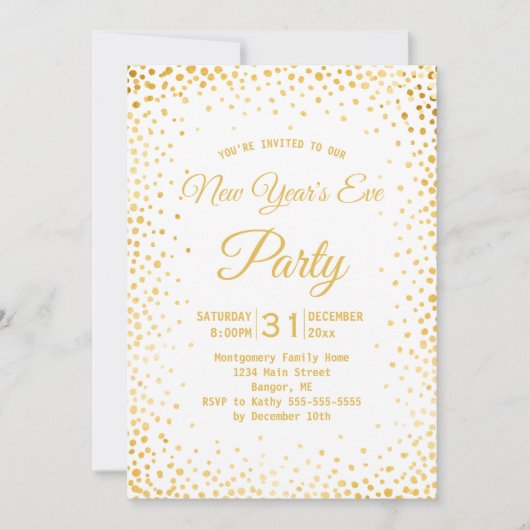 Invitation Confettis dorés Faux Nouvel An Soirée du Nouvel An (Devant)