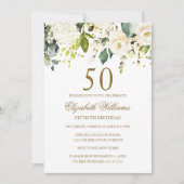 Invitation Confettis dorés Fleurs Blanches 50e Anniversaire (Devant)
