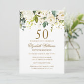 Invitation Confettis dorés Fleurs Blanches 50e Anniversaire (Debout devant)