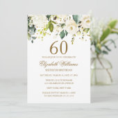 Invitation Confettis dorés Fleurs blanches 60e Anniversaire (Debout devant)