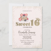 Invitation Confettis dorés,Gâteaux,Stripé Sweet 16 (Devant)