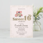 Invitation Confettis dorés,Gâteaux,Stripé Sweet 16 (Debout devant)