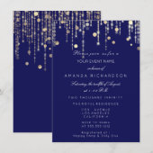 Invitation Confettis dorés Gouttes Anniversaire Mariage Bleu (Devant / Derrière)