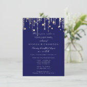 Invitation Confettis dorés Gouttes Anniversaire Mariage Bleu (Debout devant)