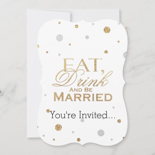 Invitation Confettis Dorés Manger, Boire et se Marier (Devant)
