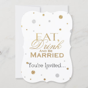 Invitation Confettis Dorés Manger, Boire et se Marier