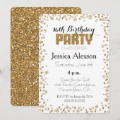 Invitation Confettis Dorés Pailletés 16e Anniversaire (Devant / Derrière)