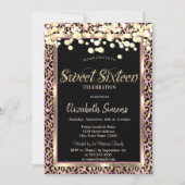 Invitation Confettis Dorés Points Imprimé Léopard Sweet 16 (Devant)