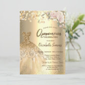 Invitation Confettis dorés points, Robe, Roses Quinceañera (Debout devant)