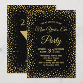 Invitation Confettis dorés pour la soirée du Nouvel An (Devant / Derrière)