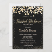 Invitation Confettis dorés Princesse Noir Sweet 16 (Devant)