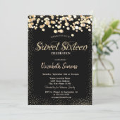 Invitation Confettis dorés Princesse Noir Sweet 16 (Debout devant)