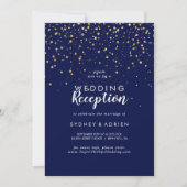 Invitation Confettis dorés | Réception de mariage bleu marine (Devant)