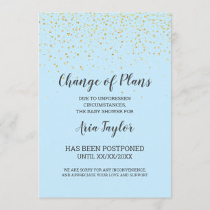Invitation Confettis dorés sur annonce de changement de plans