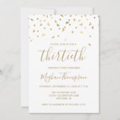 Invitation Confettis dorés sur fond blanc pour une fête d'ann (Devant)