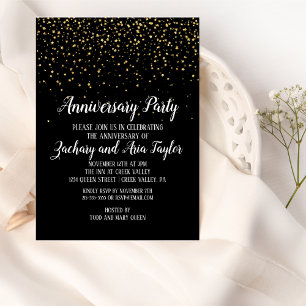 Invitation Confettis dorés sur une fête d'anniversaire noire