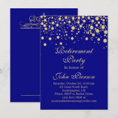 Invitation Confettis dorés sur une soirée de retraite bleu ma (Devant / Derrière)