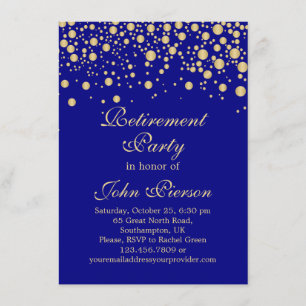 Invitation Confettis dorés sur une soirée de retraite bleu ma