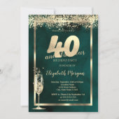 Invitation Confettis dorés Verre à Champagne Vert 40 ans Anni (Devant)