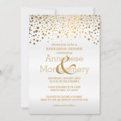 Invitation Confettis élégants d'or et dîner blanc de (Devant)