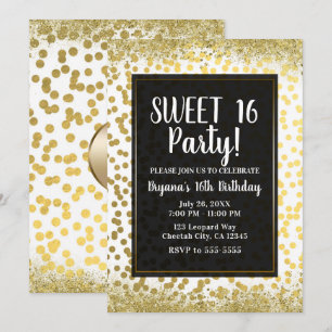 Invitation Confettis en feuille d'or, blanc et noir Fête mode