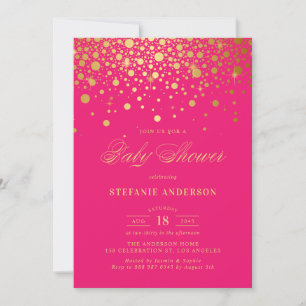 Invitation Confettis en feuille d'or fausse rose vif Baby Sho