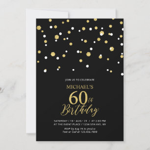 Invitation Confettis Hexagone Noir et Or pour les 60 ans