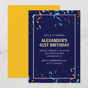 Invitation Confettis Hommes Simple Moderne 41e anniversaire