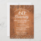 Invitation Confettis Noces de Diamant Bois Rustique (Devant)