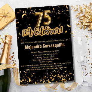 Invitation Confettis Noir et Or Fancy Espagnol 75ème Annivers