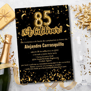 Invitation Confettis Noir et Or Fancy Espagnol 85ème Annivers