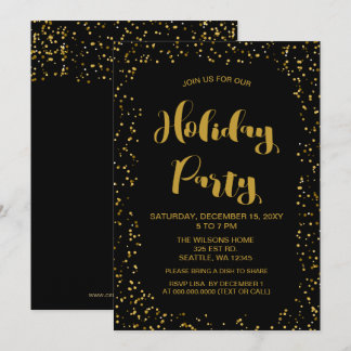 Invitation Confettis noir et or Fête moderne de vacances
