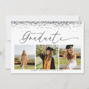 Invitation Confettis noirs Collage photo de remise de dipl