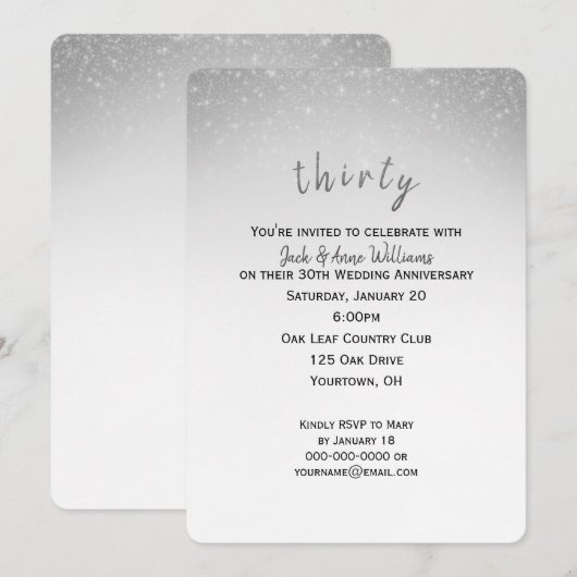 Invitation confettis pailletés 30e anniversaire de mariage (Devant / Derrière)