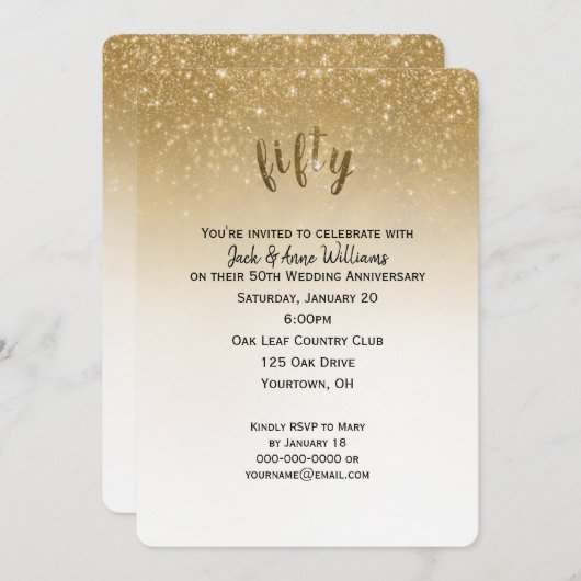 Invitation confettis pailletés 50e anniversaire de mariage (Devant / Derrière)