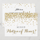 Invitation Confettis Pailletés Or Vous serez la Dame d'Honneu (Devant / Derrière)